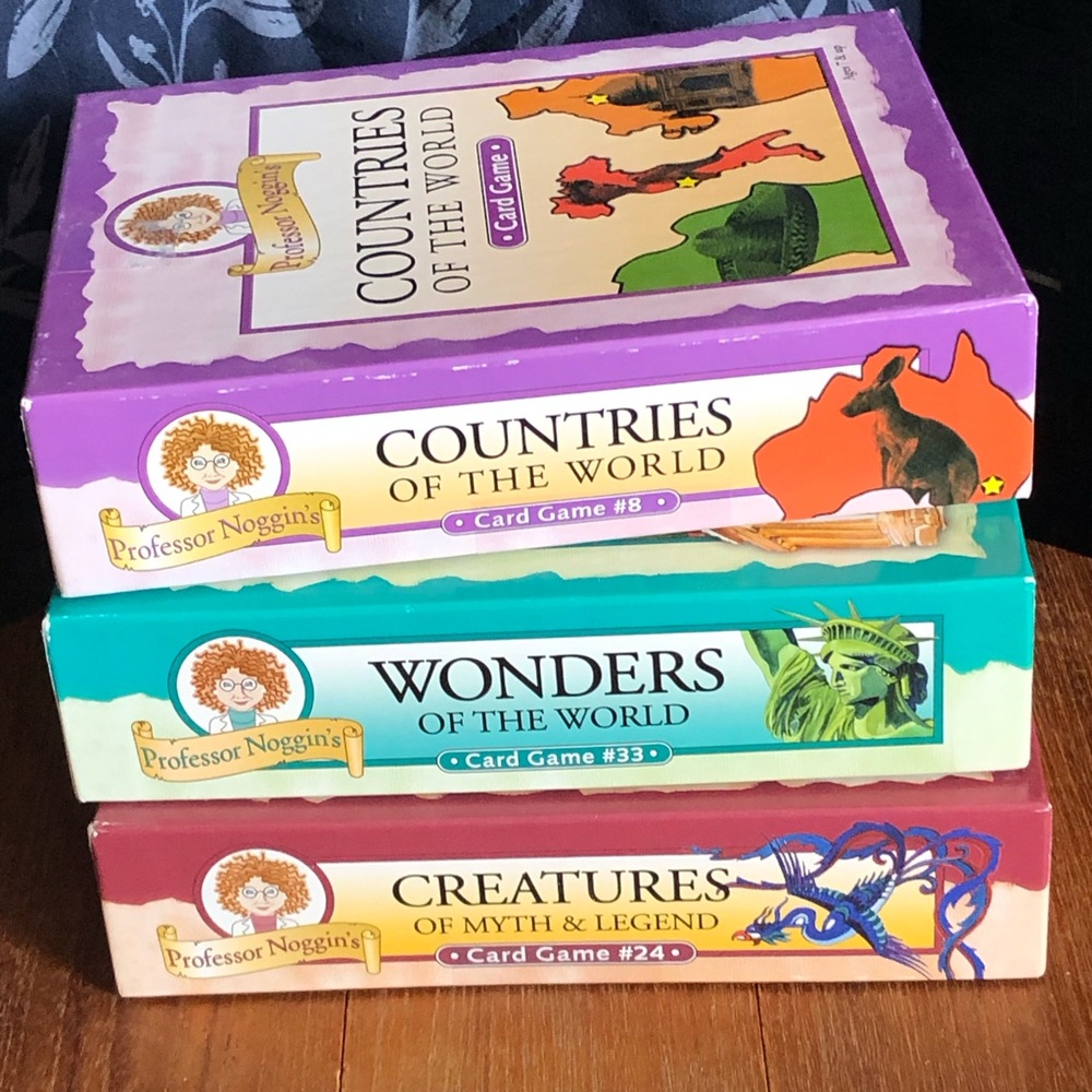 3 Professor Noggins card games, 1 EUC, 2 still sealed